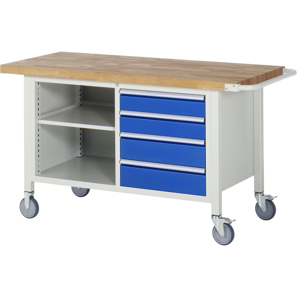Immagine del prodotto n. 1: Banco da lavoro mobile RAU serie 8000, 1 contenitore doppio, 1 piano di lavoro, HxLxP 880 x 1.500 x 700 mm, 4 cassetti estraibili al 90%