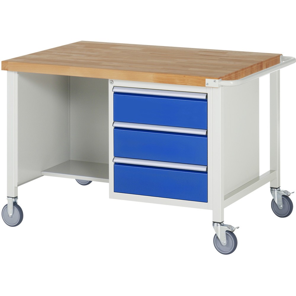 Immagine del prodotto n. 1: Banco da lavoro mobile RAU serie 8000, 1 contenitore doppio, 1 piano di appoggio, AxLxP 880 x 1.250 x 900 mm, 3 cassetti estraibili al 100%