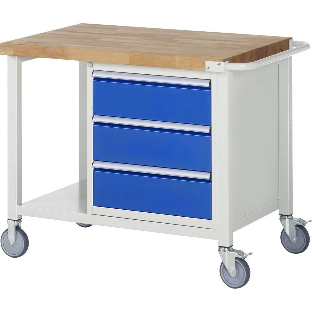 Banco da lavoro mobile RAU serie 8000, 1 piano di appoggio, AxLxP 880-1.080 x 1.000 x 700 mm, 3 cassetti estraibili al 100% 3 x 180 mm, portata cassetti 100 kg Immagine del prodotto: Banco da lavoro mobile RAU serie 8000, 1 piano di appoggio, AxLxP 880-1.080 x 1.000 x 700 mm, 3 cassetti estraibili al 100% 3 x 180 mm, portata cassetti 100 kg