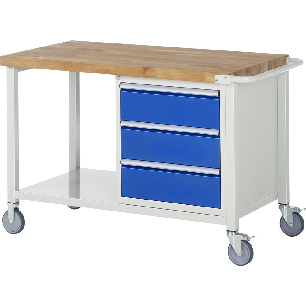 Immagine del prodotto: Banco da lavoro mobile RAU serie 8000, 1 piano di appoggio, AxLxP 880 x 1.250 x 700 mm, 3 cassetti estraibili al 100% 3 x 180 mm, portata cassetti 100 kg