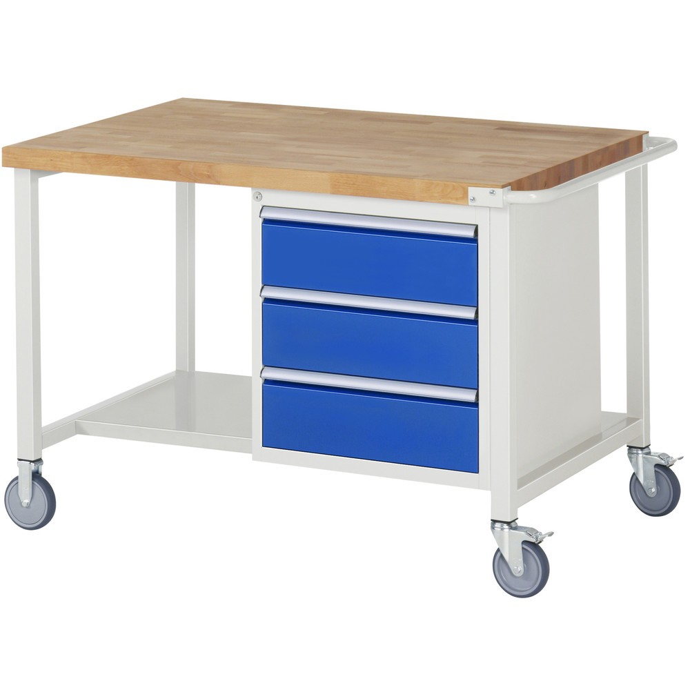 Immagine del prodotto n. 1: RAU Banco da lavoro mobile Serie 8000, HxLxP 880 x 1.250 x 900 mm, 1 contenitore nella base, con 3 cassetti