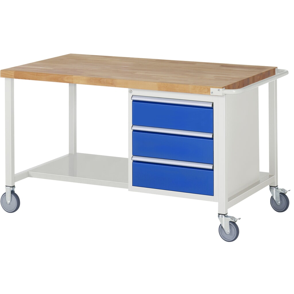 RAU Banco da lavoro mobile Serie 8000, HxLxP 880 x 1.500 x 900 mm, 1 contenitore nella base, con 3 cassetti Immagine del prodotto: RAU Banco da lavoro mobile Serie 8000, HxLxP 880 x 1.500 x 900 mm, 1 contenitore nella base, con 3 cassetti