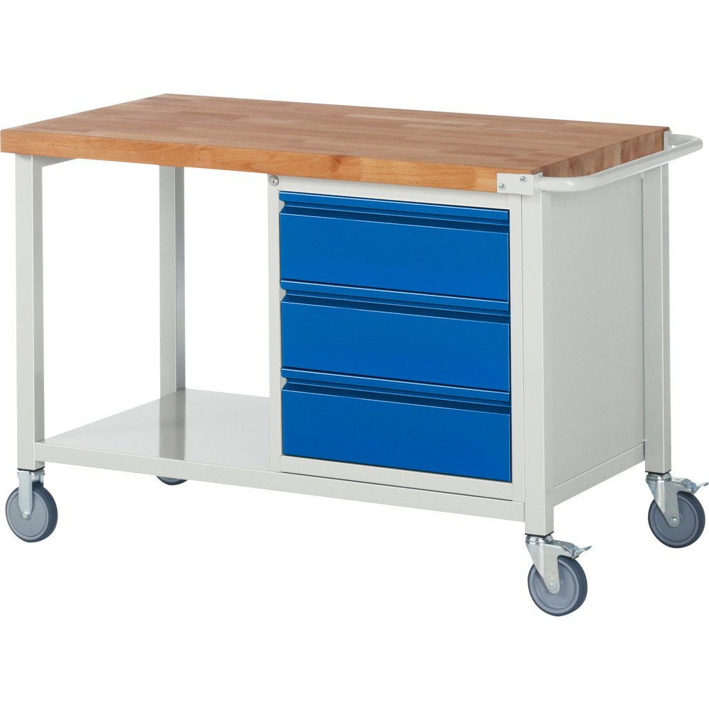Immagine del prodotto: Banco da lavoro RAU serie 8000, 1 contenitore, AxLxP 880 x 1.250 x 700 mm, 3 cassetti 3 x 180 mm, portata cassetti 100 kg, 1 piano di appoggio profondità 650 mm