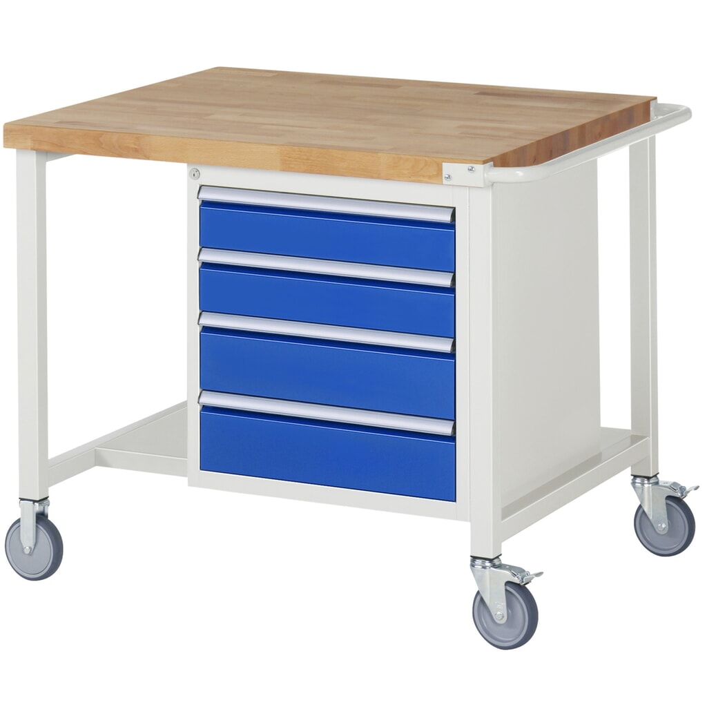RAU Banco da lavoro mobile Serie 8000, HxLxP 880 x 1.000 x 900 mm, 1 contenitore nella base, con 4 cassetti Immagine del prodotto: RAU Banco da lavoro mobile Serie 8000, HxLxP 880 x 1.000 x 900 mm, 1 contenitore nella base, con 4 cassetti