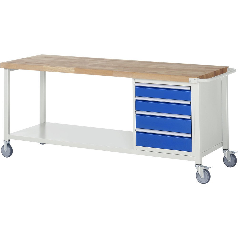 Immagine del prodotto n. 1: RAU Banco da lavoro mobile Serie 8000, HxLxP 880 x 2.000 x 700 mm, 1 contenitore nella base, con 4 cassetti