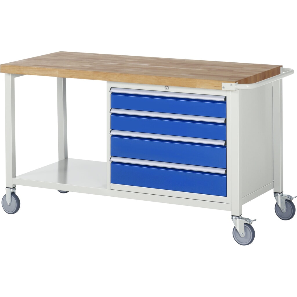 Immagine del prodotto n. 1: Banco da lavoro mobile RAU serie 8000, 1 piano di appoggio, AxLxP 880 x 1.500 x 700 mm, 4 cassetti estraibili al 100%, portata cassetti 75 kg