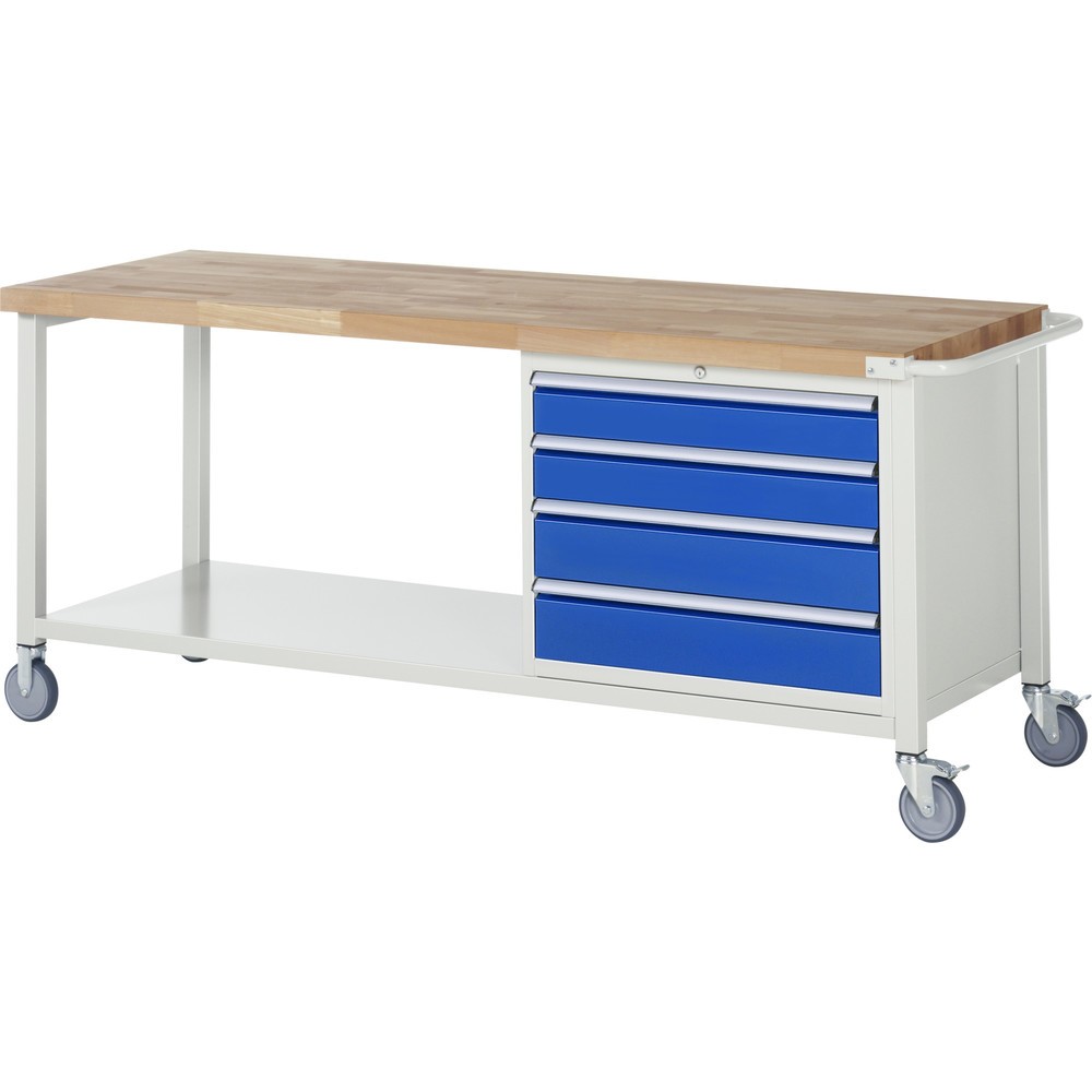 Immagine del prodotto: Banco da lavoro mobile RAU serie 8000, 1 piano di appoggio, HxLxP 880 x 2.000 x 700 mm, 4 cassetti estraibili al 90%, portata cassetti 75 kg