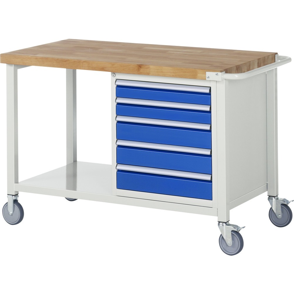Immagine del prodotto n. 1: RAU Banco da lavoro mobile Serie 8000, HxLxP 880 x 1.250 x 700 mm, 1 contenitore nella base, con 5 cassetti