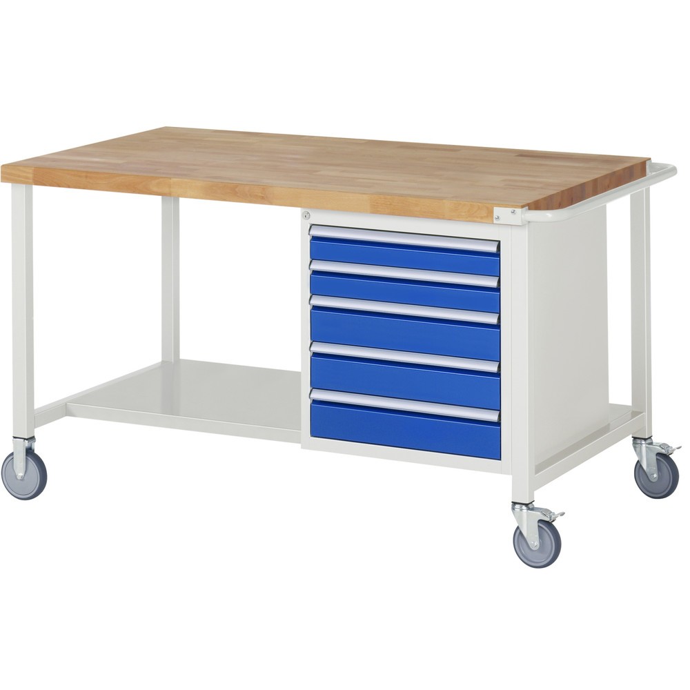 Immagine del prodotto n. 1: RAU Banco da lavoro mobile Serie 8000, HxLxP 880 x 1.500 x 900 mm, 1 contenitore nella base, con 5 cassetti