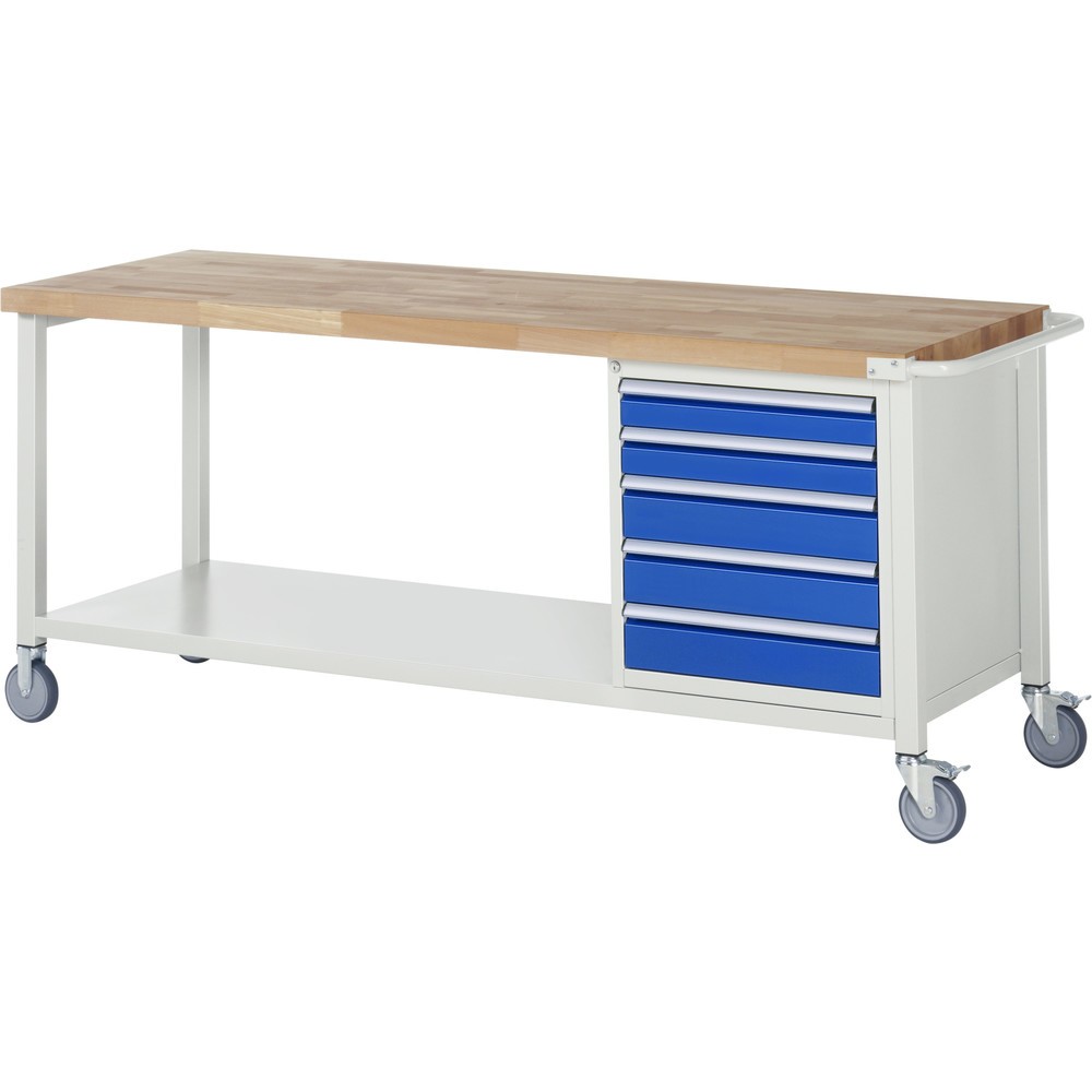Immagine del prodotto n. 1: Banco da lavoro mobile RAU serie 8000, 1 piano di appoggio, AxLxP 880 x 2.000 x 700 mm, 5 cassetti estraibili al 100%, portata cassetti 100 kg