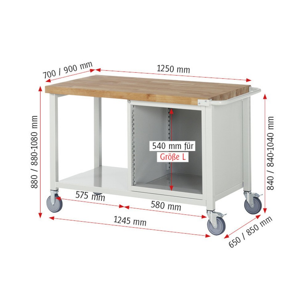 Immagine del prodotto n. 4: Banco da lavoro mobile RAU serie 8000, 1 piano di appoggio, AxLxP 880 x 1.250 x 700 mm, 3 cassetti estraibili al 100% 3 x 180 mm, portata cassetti 100 kg