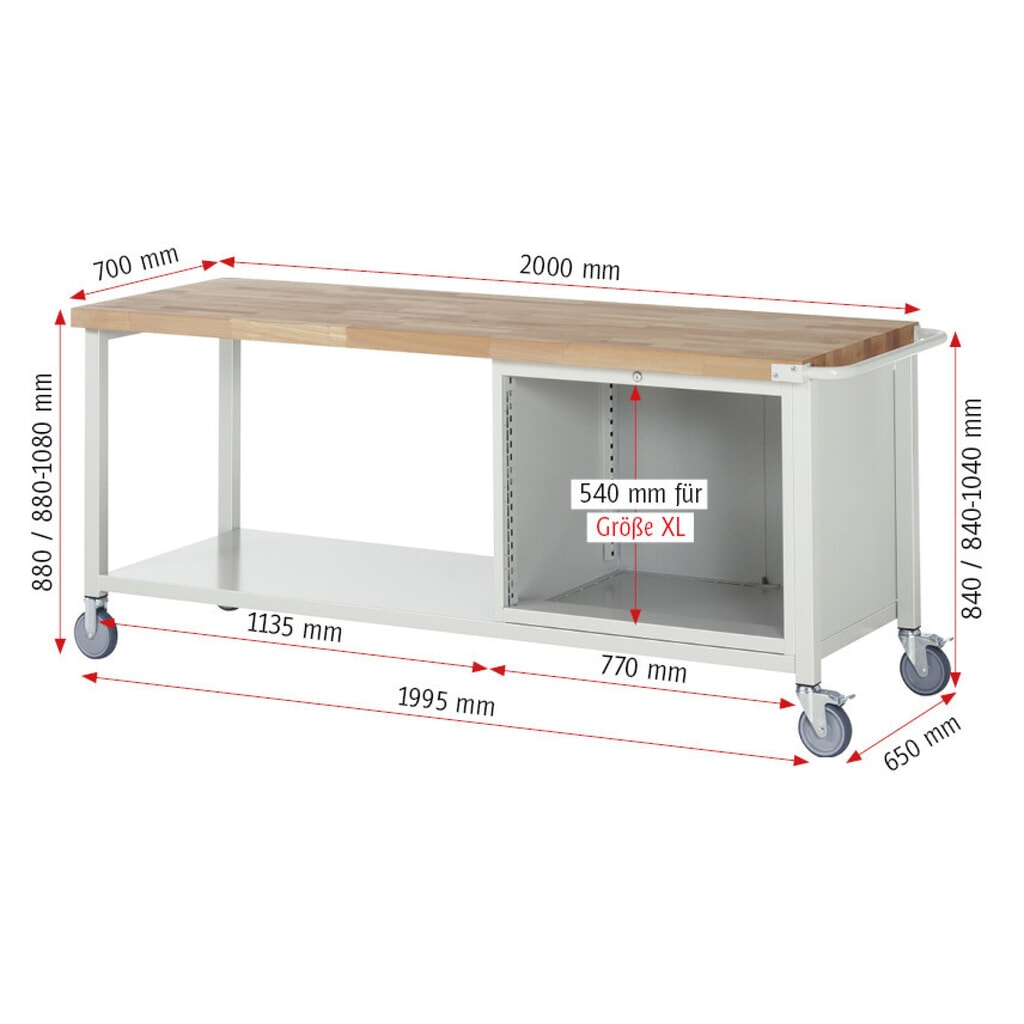 Banco da lavoro mobile RAU serie 8000, 1 ripiano, HxLxP 880-1.080 x 2.000 x 700 mm, 3 cassetti estraibili al 90% 3 x 180 mm, portata cassetti 75 kg Immagine del prodotto n. 7: Banco da lavoro mobile RAU serie 8000, 1 ripiano, HxLxP 880-1.080 x 2.000 x 700 mm, 3 cassetti estraibili al 90% 3 x 180 mm, portata cassetti 75 kg