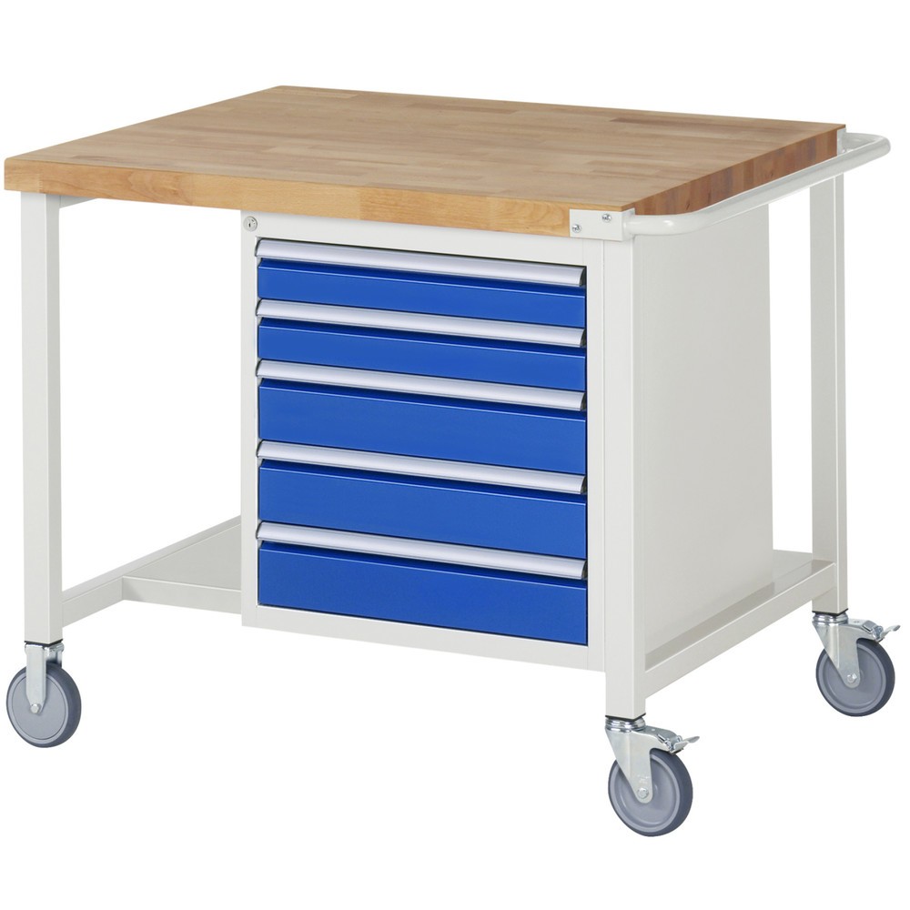 Immagine del prodotto: Banco da lavoro mobile RAU serie 8000, 1 piano di appoggio, AxLxP 880 x 1.000 x 900 mm, 5 cassetti estraibili al 100%, portata cassetti 100 kg