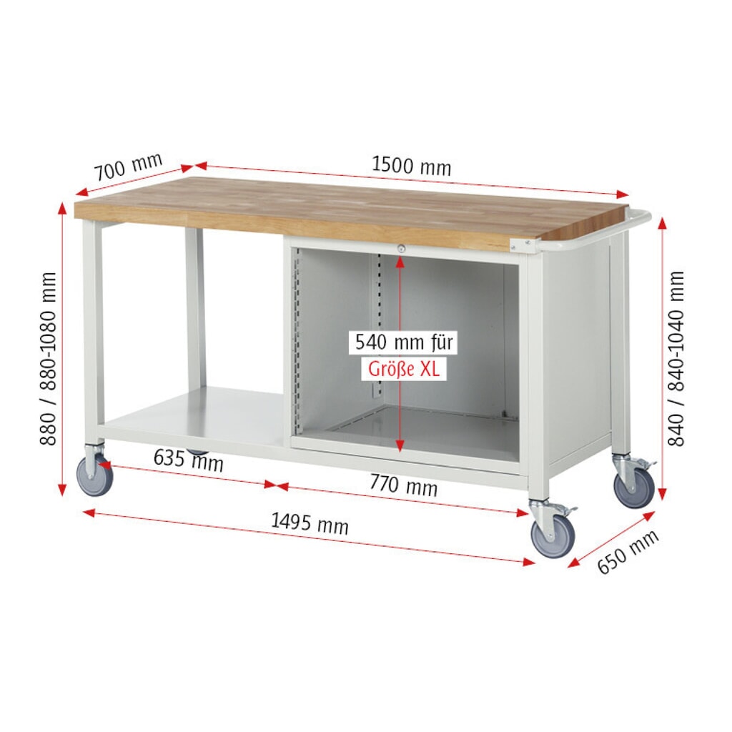 Immagine del prodotto n. 5: Banco da lavoro mobile RAU serie 8000, 1 piano di appoggio, AxLxP 880 x 1.500 x 700 mm, 4 cassetti estraibili al 100%, portata cassetti 75 kg