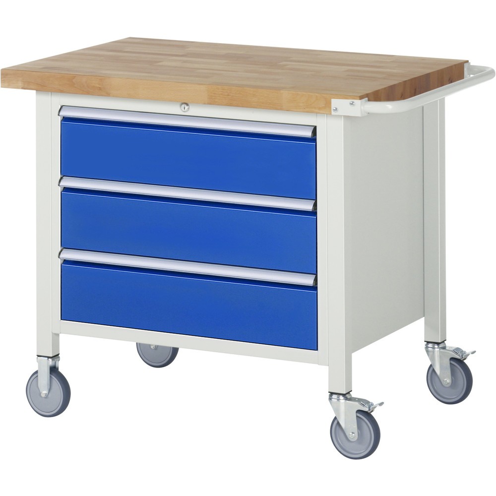 Immagine del prodotto n. 1: Banco da lavoro mobile RAU serie 8000, AxLxP 880-1.080 x 1.000 x 700 mm, 3 cassetti estraibili al 100% 3 x 180 mm, portata cassetti 75 kg