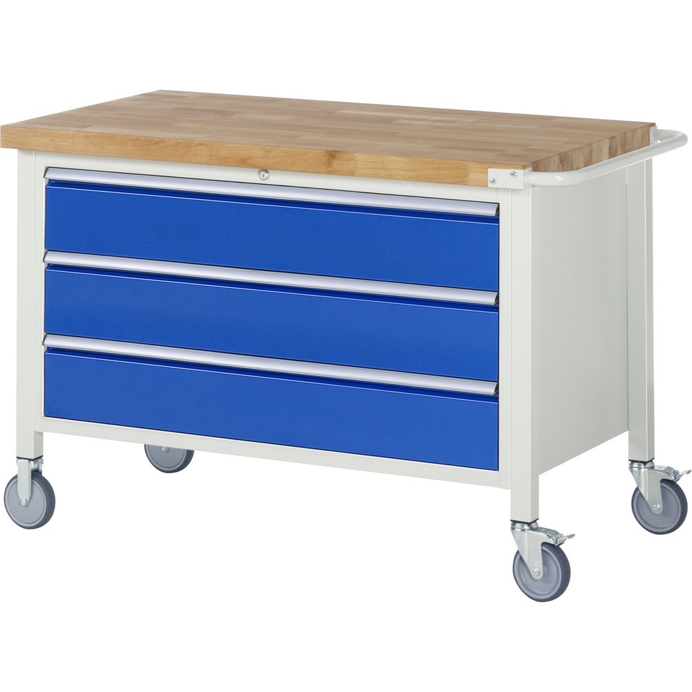Immagine del prodotto n. 1: Banco da lavoro mobile RAU serie 8000, AxLxP 880-1.080 x 1.250 x 700 mm, 3 cassetti estraibili al 100% 3 x 180 mm, portata cassetti 50 kg