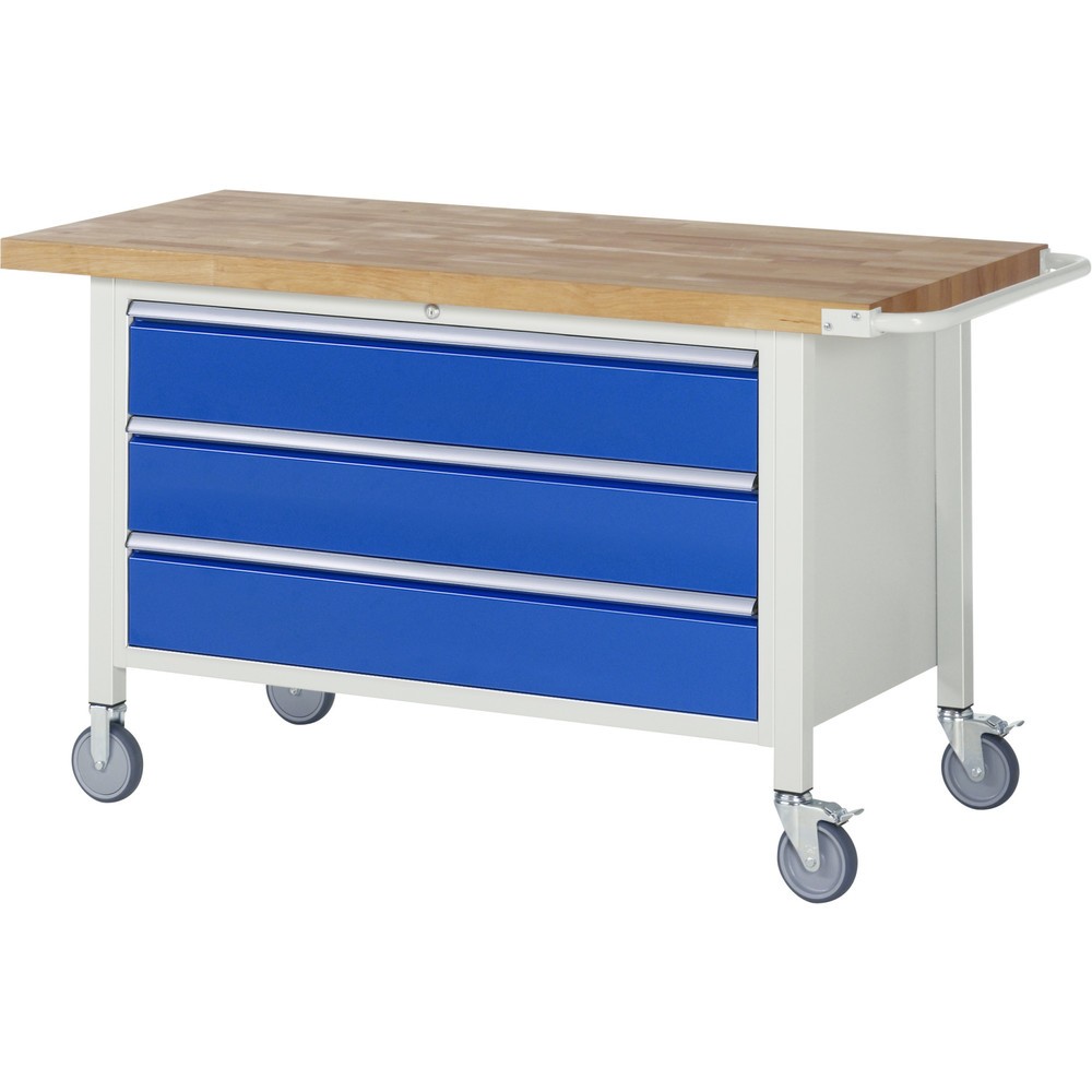 Immagine del prodotto n. 1: Banco da lavoro mobile RAU serie 8000, HxLxP 880-1.080 x 1.500 x 700 mm, 3 cassetti estraibili al 90% 3 x 180 mm, portata cassetti 50 kg
