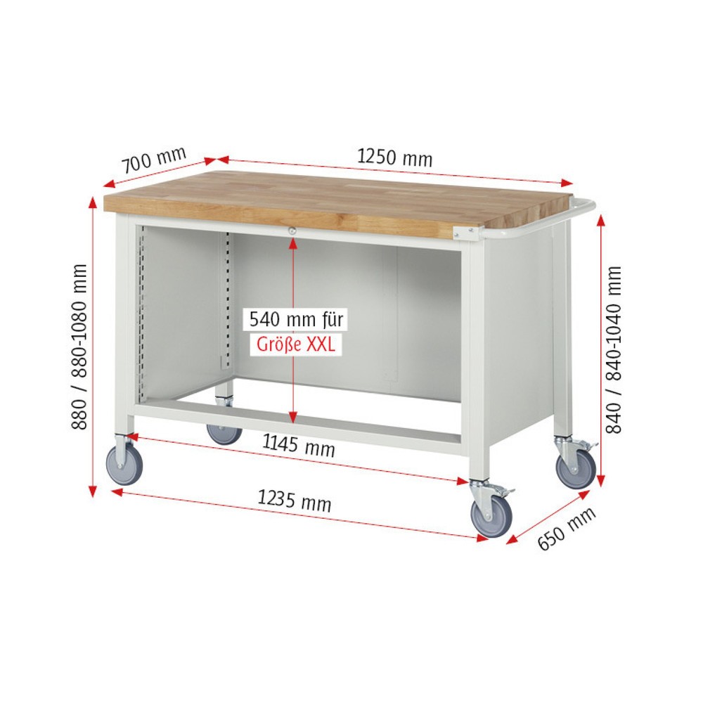 Immagine del prodotto n. 4: Banco da lavoro mobile RAU serie 8000, AxLxP 880-1.080 x 1.250 x 700 mm, 4 cassetti estraibili al 100% 2 x 120, 2 x 150 mm, portata cassetti 50 kg