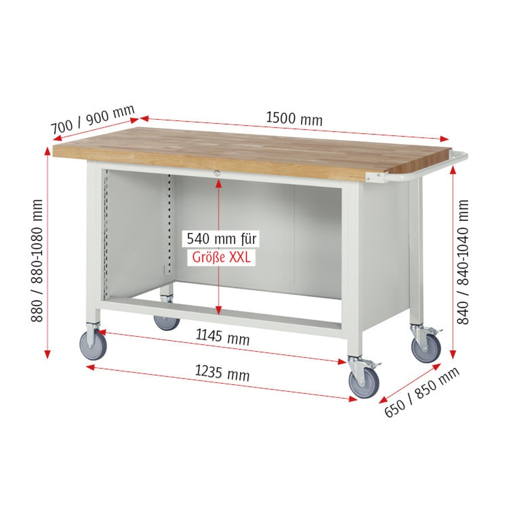 Immagine del prodotto n. 5: Banco da lavoro mobile RAU serie 8000, AxLxP 880 x 1.500 x 700 mm, 2 cassetti estraibili al 100% 2 x 270 mm, portata cassetti 50 kg