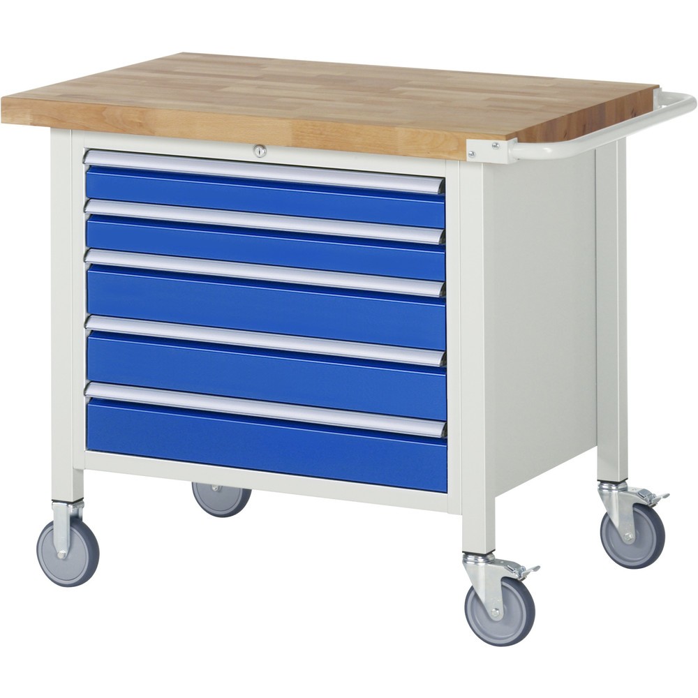 Immagine del prodotto n. 1: Banco da lavoro mobile RAU serie 8000, HxLxP 880 x 1.000 x 700 mm, 5 cassetti estraibili al 90%, portata cassetti 75 kg