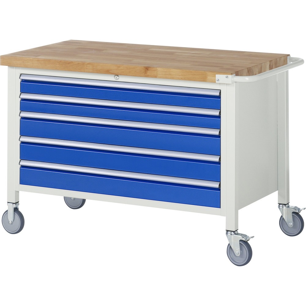 Immagine del prodotto n. 1: Banco da lavoro mobile RAU serie 8000, HxLxP 880 x 1.250 x 700 mm, 5 cassetti estraibili al 90%, portata cassetti 50 kg
