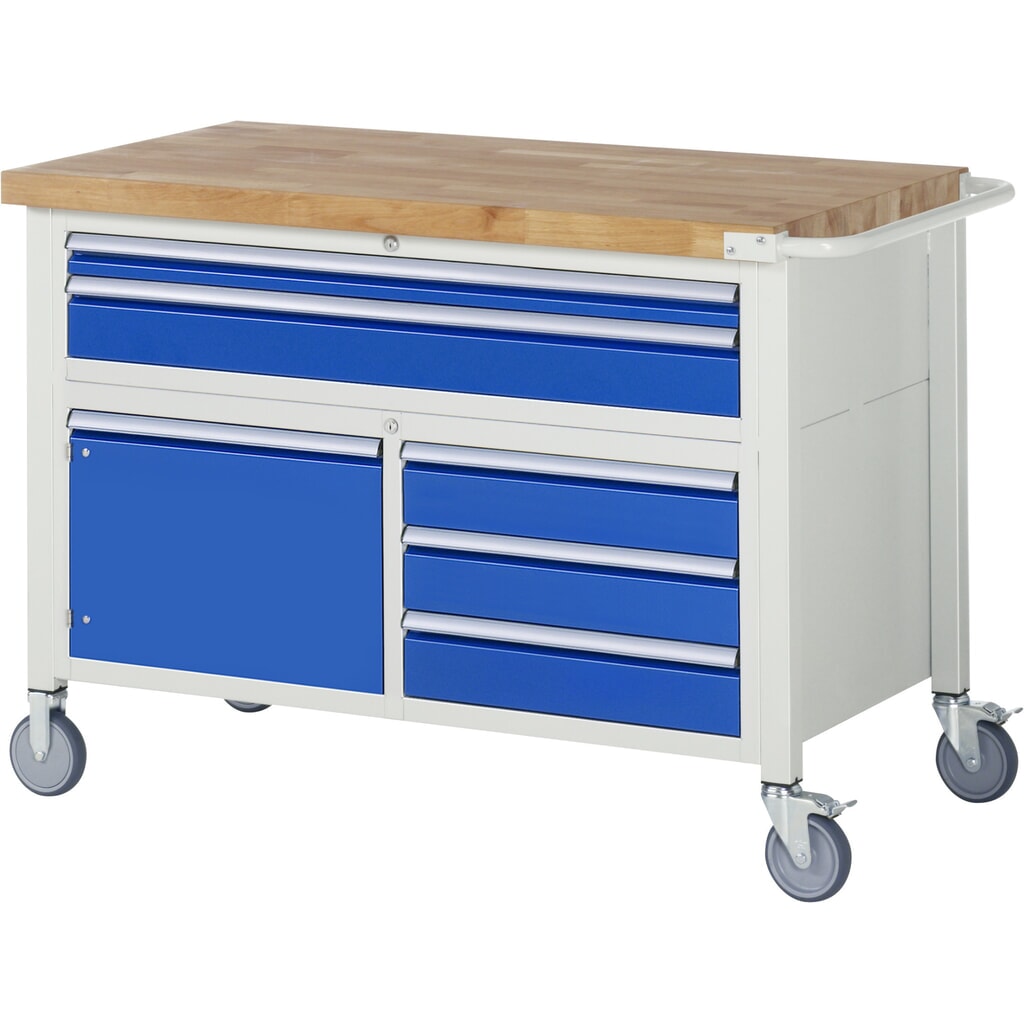 Banco da lavoro mobile RAU serie 8000, 1 contenitore doppio, 1 anta battente, HxLxP 920-1.120 x 1.250 x 700 mm, 5 cassetti estraibili al 90% Immagine del prodotto n. 1: Banco da lavoro mobile RAU serie 8000, 1 contenitore doppio, 1 anta battente, HxLxP 920-1.120 x 1.250 x 700 mm, 5 cassetti estraibili al 90%