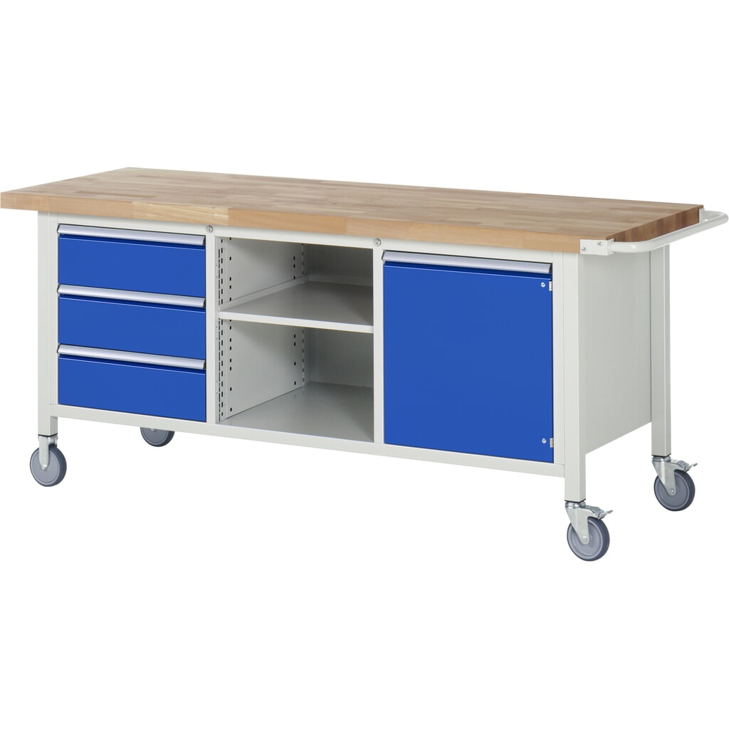 Banco da lavoro mobile RAU serie 8000, 1 contenitore triplo, 1 piani di appoggio, 1 anta battente, HxLxP 880-1.080 x 2.000 x 700 mm, 3 cassetti estraibili al 90% Immagine del prodotto: Banco da lavoro mobile RAU serie 8000, 1 contenitore triplo, 1 piani di appoggio, 1 anta battente, HxLxP 880-1.080 x 2.000 x 700 mm, 3 cassetti estraibili al 90%