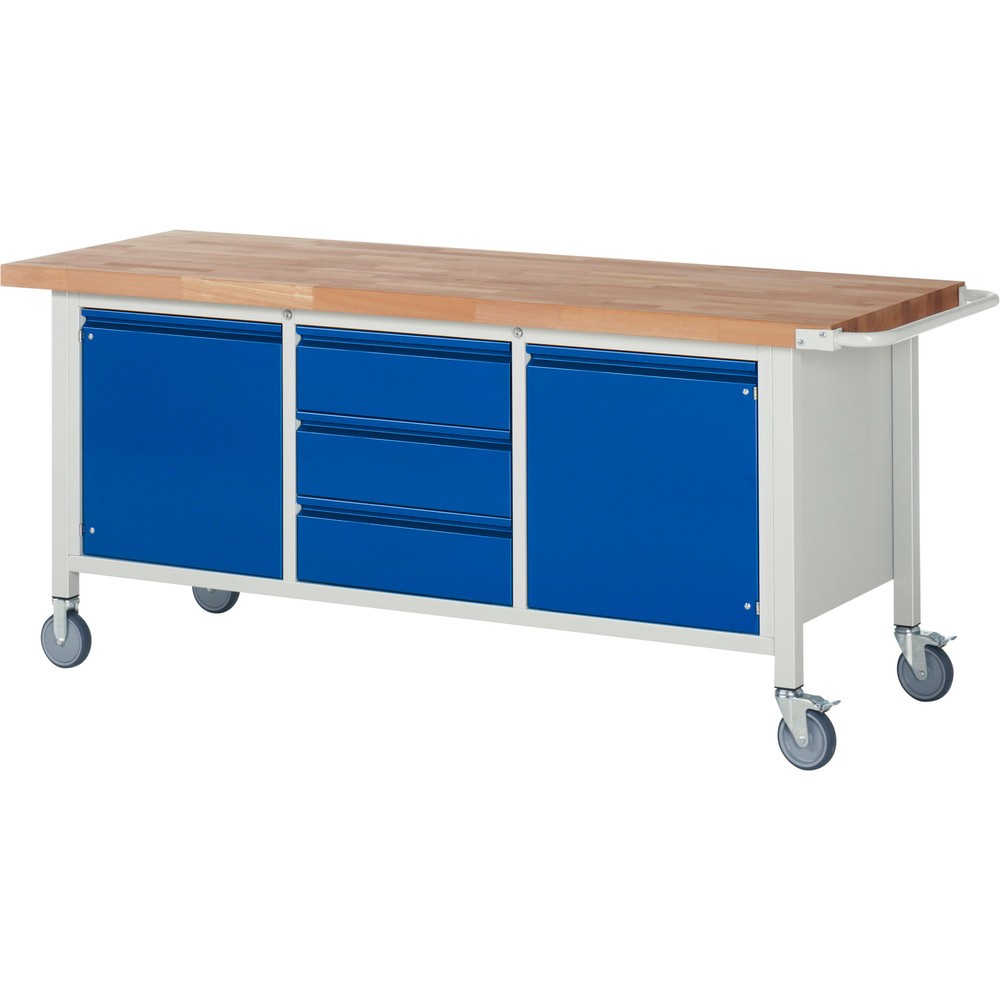 Immagine del prodotto n. 1: Banco da lavoro RAU serie 8000, 1 contenitore triplo, 1 ripiano, 2 ante battenti, AxLxP 880 x 2.000 x 700 mm, 3 cassetti 3 x 180 mm
