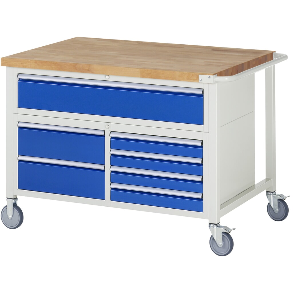 RAU Banco da lavoro mobile Serie 8000, HxLxP 920 x 1.250 x 900 mm, 1 contenitore triplo nella base, con 7 cassetti Immagine del prodotto: RAU Banco da lavoro mobile Serie 8000, HxLxP 920 x 1.250 x 900 mm, 1 contenitore triplo nella base, con 7 cassetti