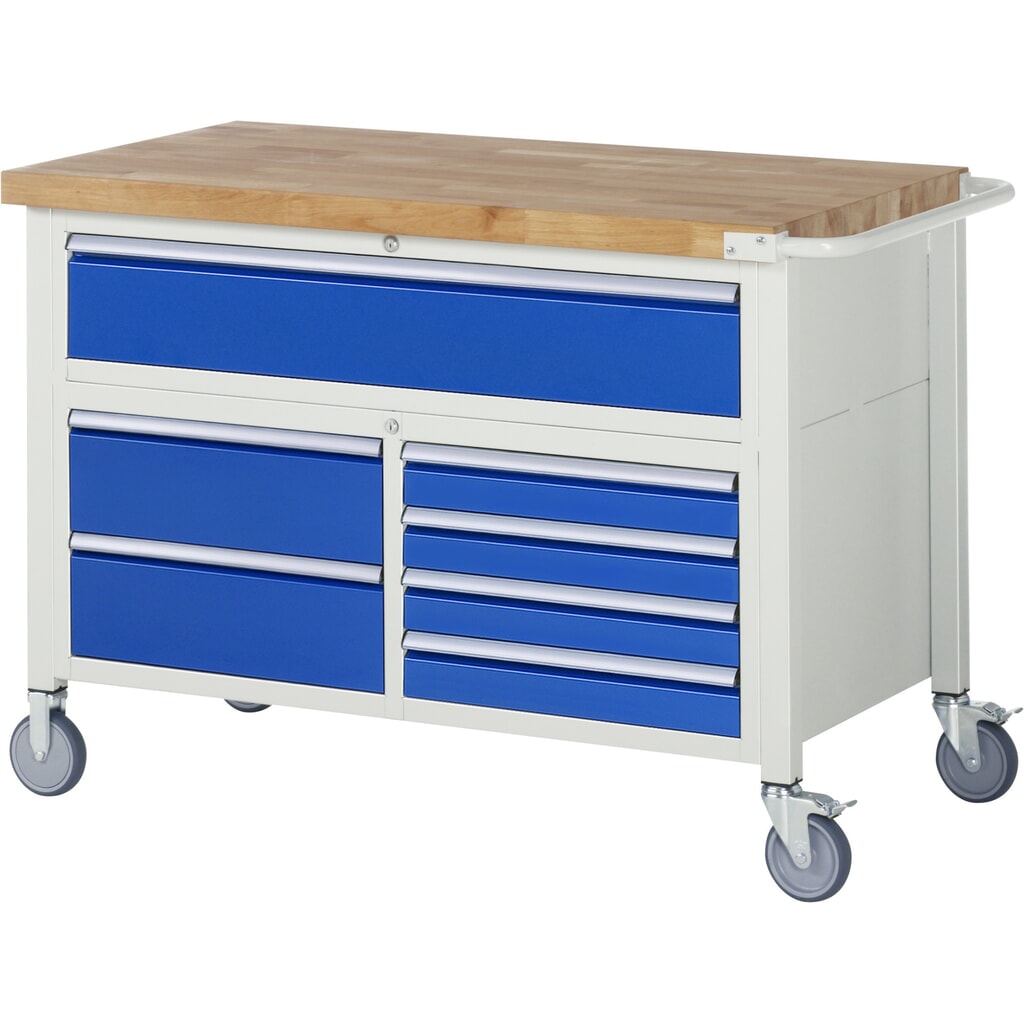 Immagine del prodotto n. 1: Banco da lavoro mobile RAU serie 8000, 1 contenitore triplo, HxLxP 920-1.120 x 1.250 x 700 mm, 7 cassetti estraibili al 90%