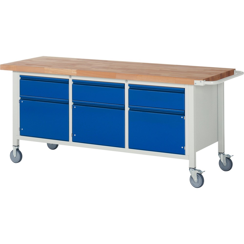 Immagine del prodotto: Banco da lavoro RAU serie 8000, 1 contenitore triplo, 3 ante battenti, AxLxP 880 x 2.000 x 700 mm, 3 cassetti 3 x 180 mm