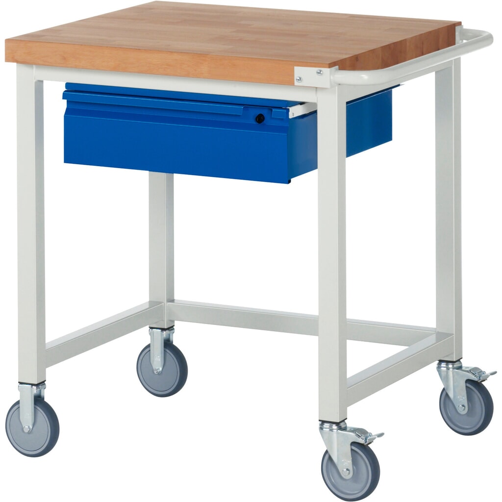 Immagine del prodotto n. 1: Banco da lavoro mobile RAU serie 8000, piano di lavoro in faggio massiccio, spessore 40 mm, AxLxP 880 x 750 x 700 mm, 1 cassetto 1 x 150 mm