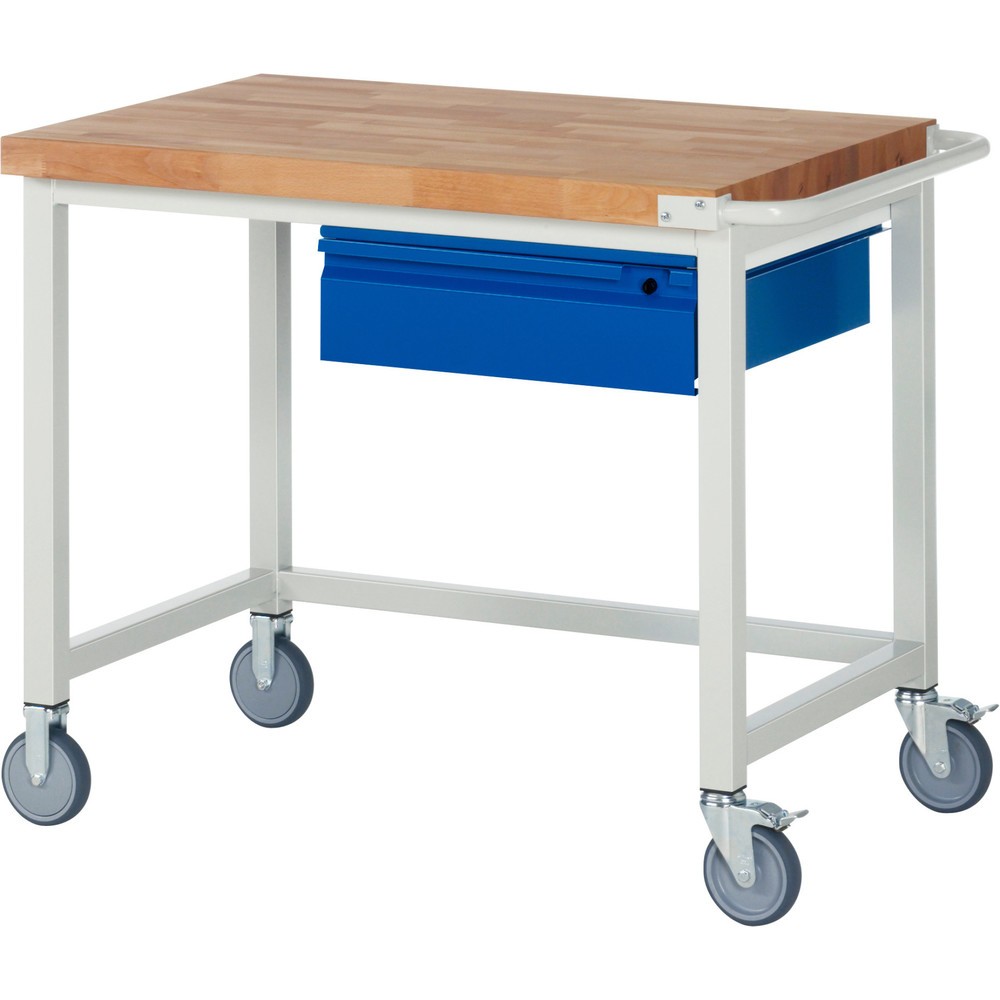 Immagine del prodotto n. 1: Banco da lavoro mobile RAU serie 8000, piano di lavoro in faggio massiccio, spessore 40 mm, AxLxP 880 x 1.000 x 700 mm, 1 cassetto 1 x 150 mm