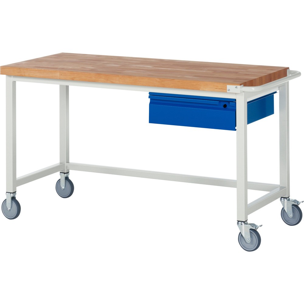 Immagine del prodotto n. 1: Banco da lavoro mobile RAU serie 8000, piano di lavoro in faggio massiccio, spessore 40 mm, AxLxP 880 x 1.500 x 700 mm, 1 cassetto 1 x 150 mm