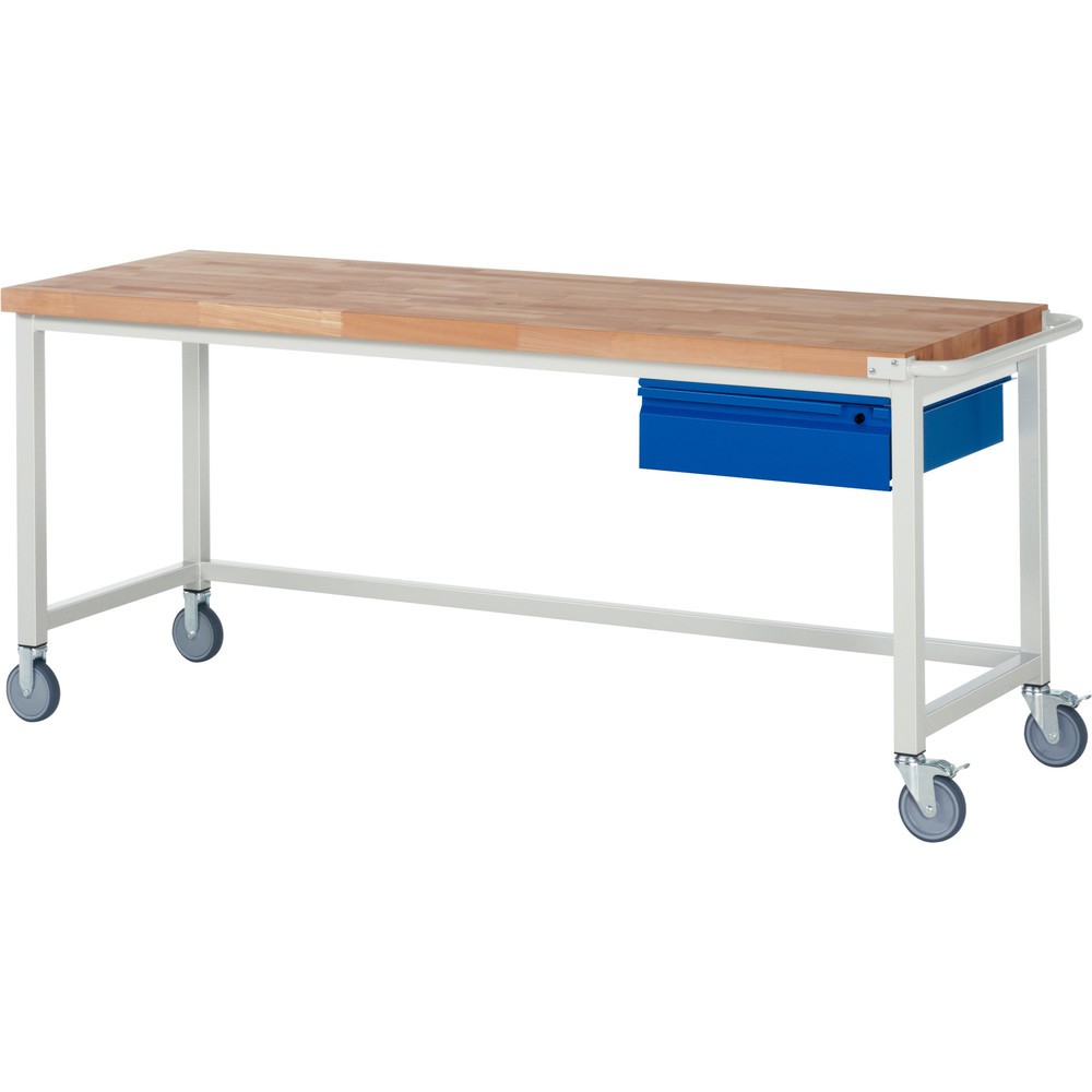 Immagine del prodotto n. 1: Banco da lavoro mobile RAU serie 8000, piano di lavoro in faggio massiccio, spessore 40 mm, AxLxP 880 x 2.000 x 700 mm, 1 cassetto 1 x 150 mm