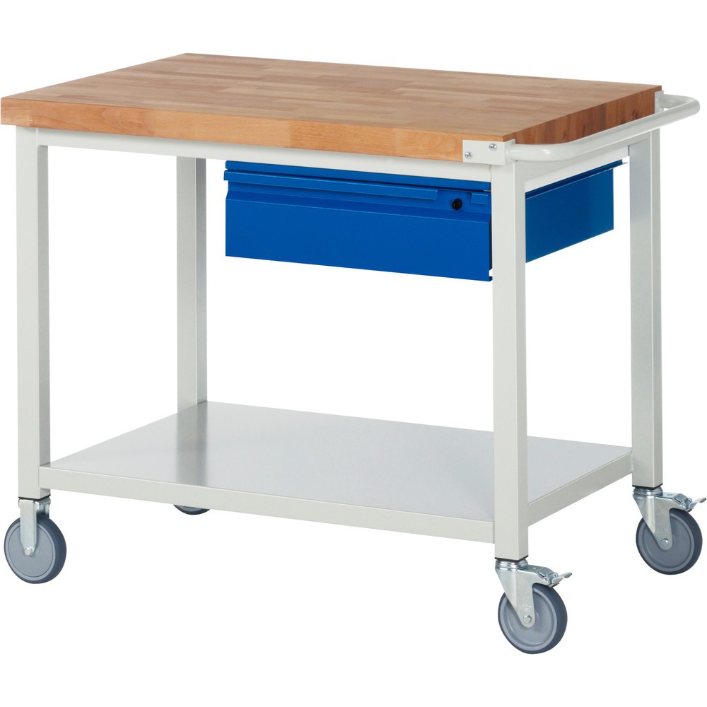 Immagine del prodotto n. 1: Banco da lavoro mobile RAU serie 8000, piano di lavoro in faggio massiccio, spessore 40 mm, AxLxP 880 x 1.000 x 700 mm, 1 cassetto, 1 piano di appoggio profondità 650 mm