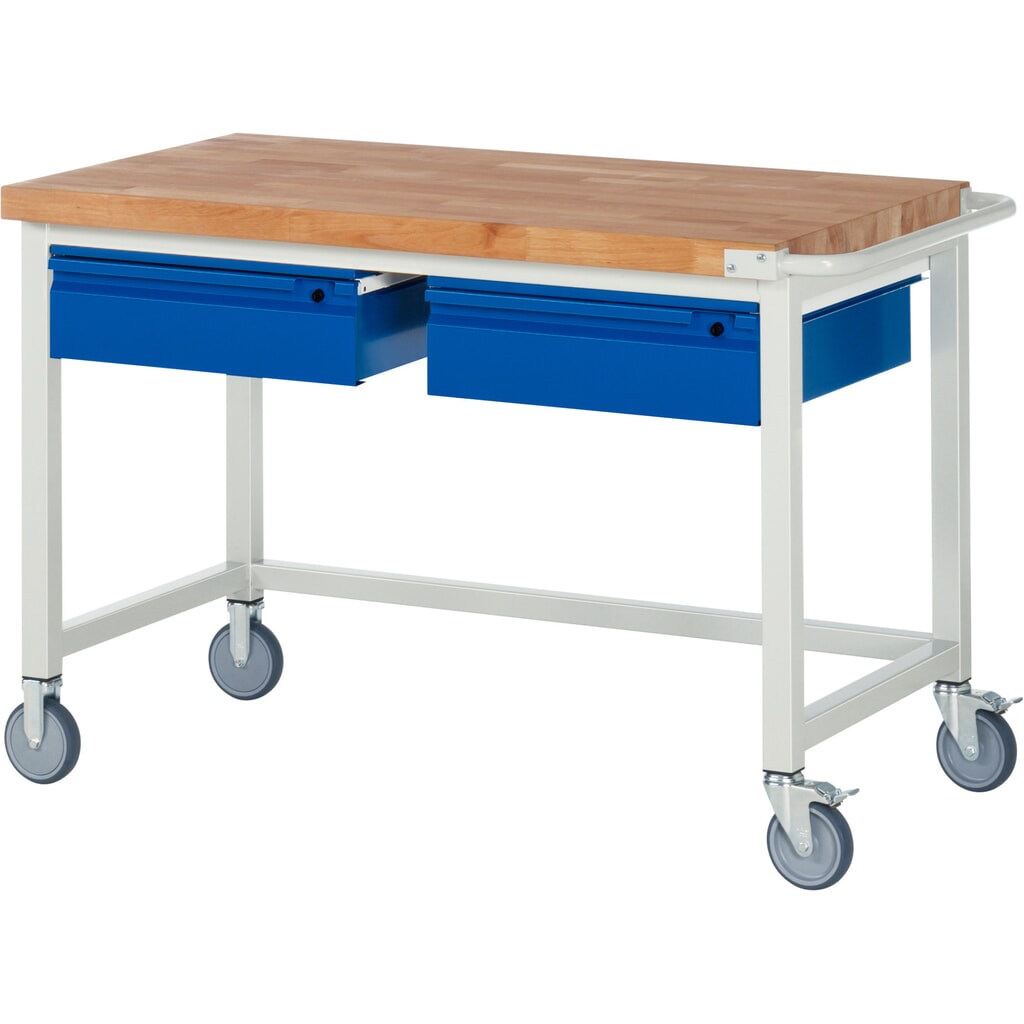 Banco da lavoro mobile RAU serie 8000, piano di lavoro in faggio massiccio, spessore 40 mm, AxLxP 880 x 1.250 x 700 mm, 2 cassetti 2 x 150 mm Immagine del prodotto n. 1: Banco da lavoro mobile RAU serie 8000, piano di lavoro in faggio massiccio, spessore 40 mm, AxLxP 880 x 1.250 x 700 mm, 2 cassetti 2 x 150 mm