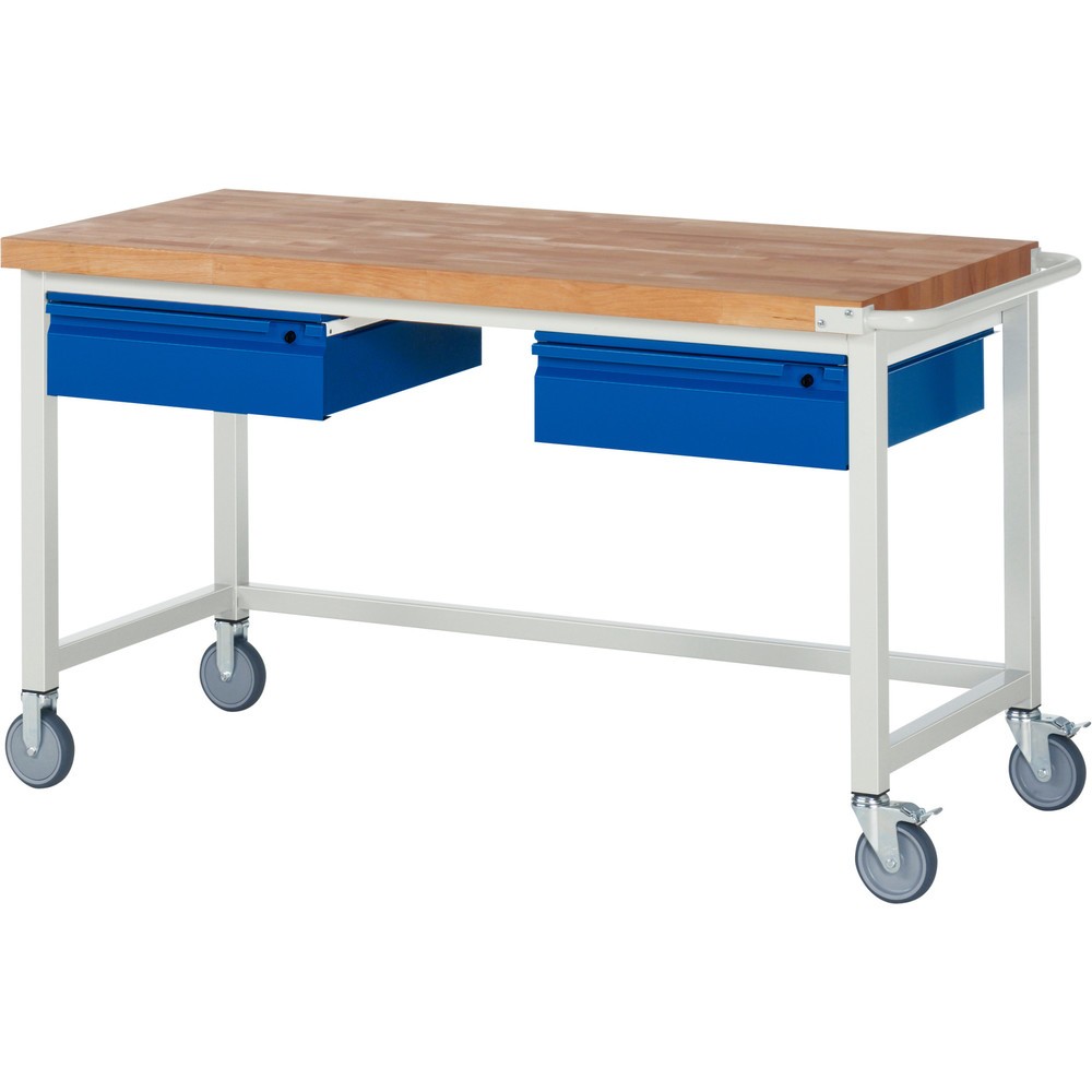 Immagine del prodotto n. 1: Banco da lavoro mobile RAU serie 8000, piano di lavoro in faggio massiccio, spessore 40 mm, AxLxP 880 x 1.500 x 700 mm, 2 cassetti 2 x 150 mm