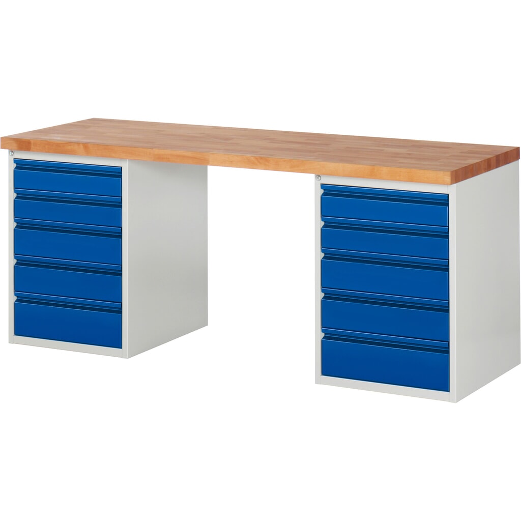Banco da lavoro RAU serie 7000, 2 contenitori, AxLxP 840 x 1.500 x 700 mm, 10 cassetti 4 x 120 mm, 4 x 150 mm, 2 x 180 mm Immagine del prodotto: Banco da lavoro RAU serie 7000, 2 contenitori, AxLxP 840 x 1.500 x 700 mm, 10 cassetti 4 x 120 mm, 4 x 150 mm, 2 x 180 mm