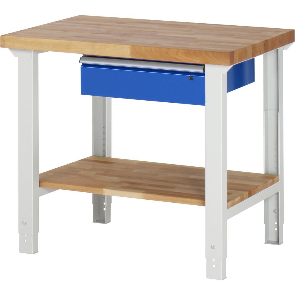 Immagine del prodotto n. 1: RAU Banco da lavoro Serie 7000, HxLxP 790-1.140 x 1.000 x 700 mm, piano di appoggio inferiore, con 1 cassetto a destra