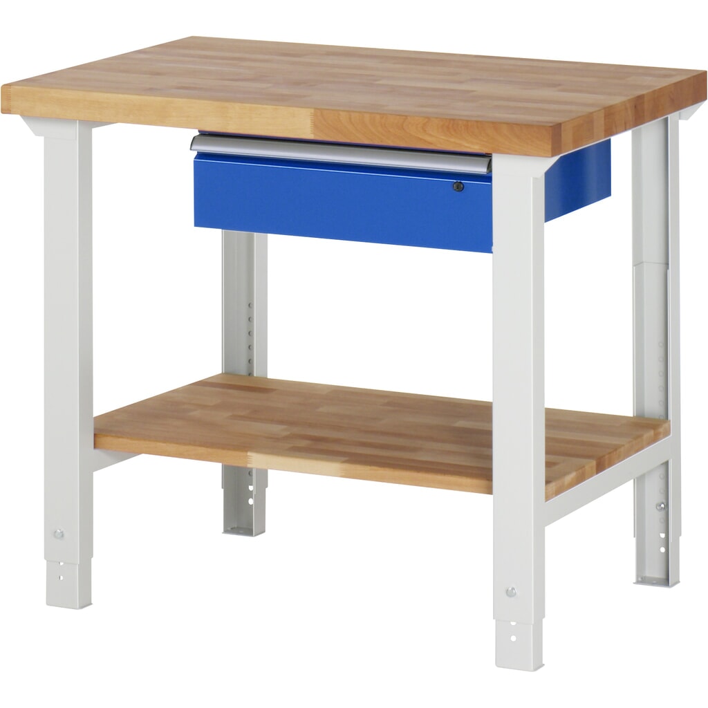 Immagine del prodotto n. 1: RAU Banco da lavoro Serie 7000, HxLxP 790-1.140 x 1.000 x 700 mm, piano di appoggio inferiore, con 1 cassetto a destra