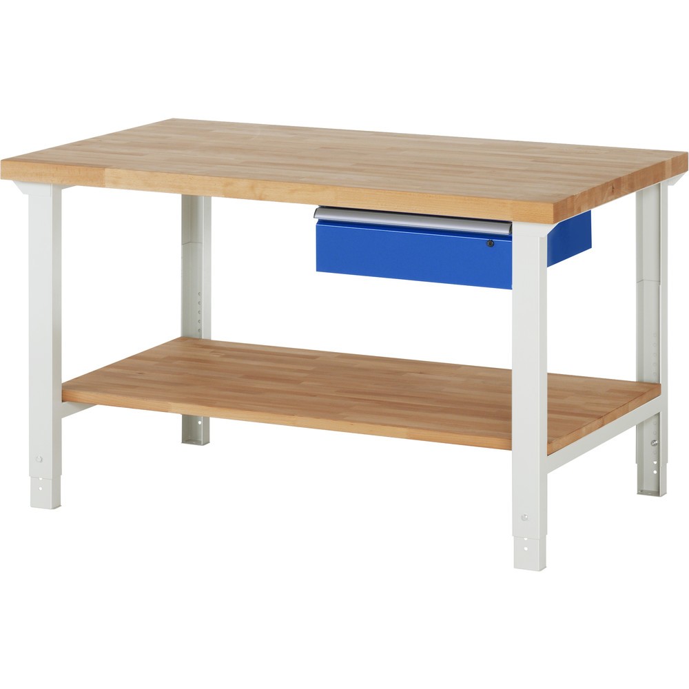 Immagine del prodotto: RAU Banco da lavoro Serie 7000, HxLxP 790-1.140 x 1.500 x 900 mm, piano di appoggio inferiore, con 1 cassetto a destra