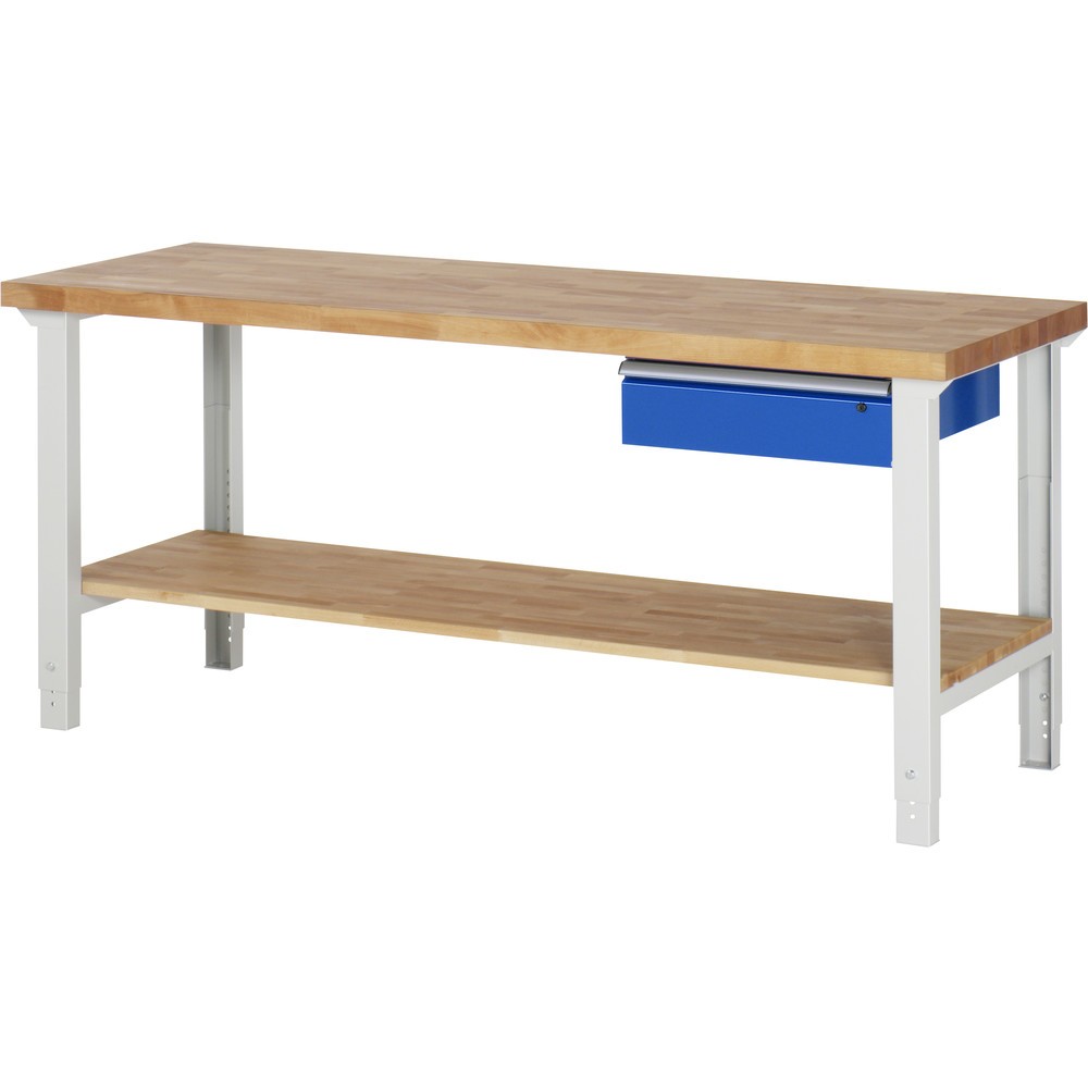 Immagine del prodotto n. 1: RAU Banco da lavoro Serie 7000, HxLxP 790-1.140 x 2.000 x 700 mm, piano di appoggio inferiore, con 1 cassetto a destra