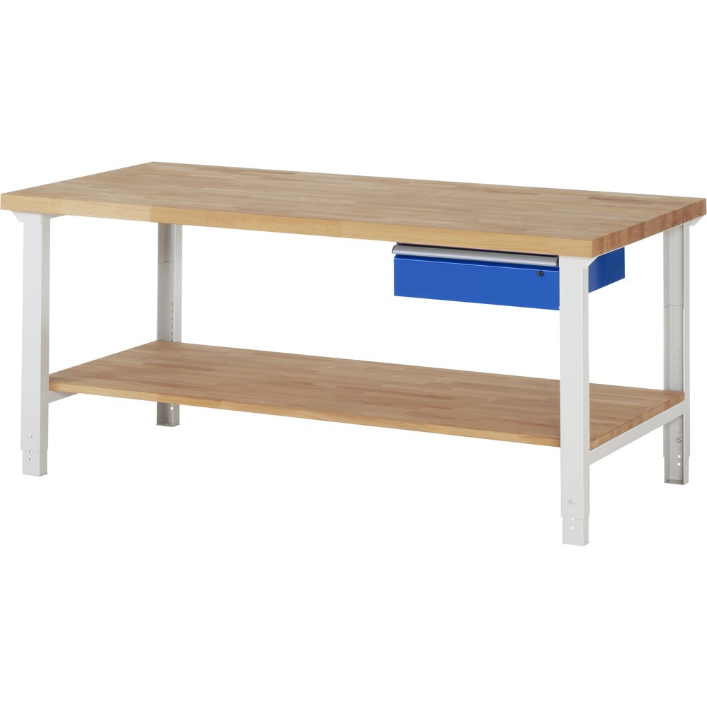 Immagine del prodotto: RAU Banco da lavoro Serie 7000, HxLxP 790-1.140 x 2.000 x 900 mm, piano di appoggio inferiore, con 1 cassetto a destra