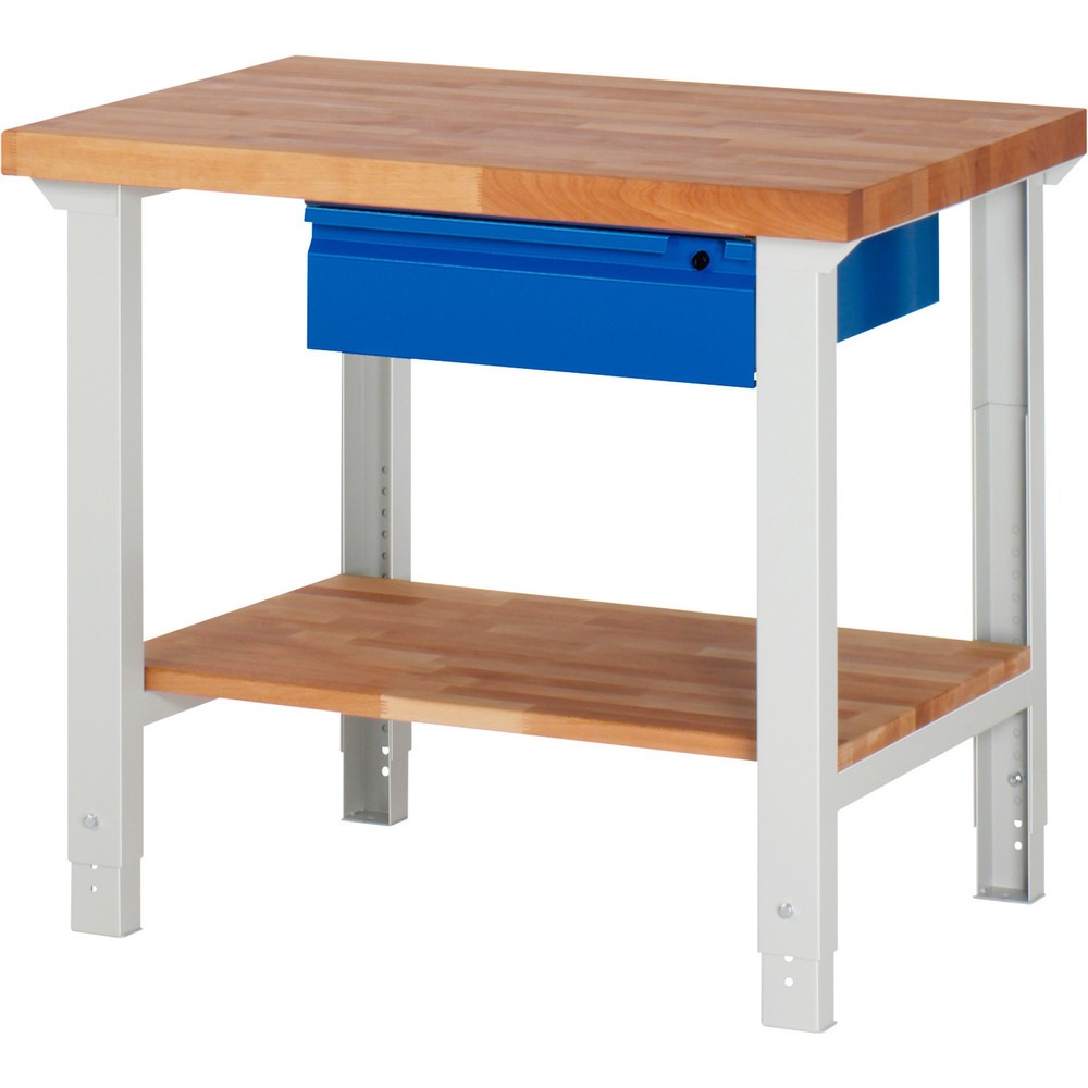 Immagine del prodotto n. 1: Banco da lavoro RAU serie 7000, 1 piano di appoggio in faggio massiccio, AxLxP 790-1.140 x 1.000 x 700 mm, 1 cassetto 1 x 150 mm