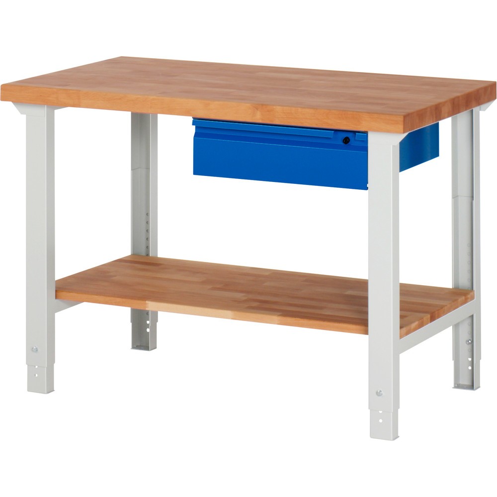 Immagine del prodotto: Banco da lavoro RAU serie 7000, 1 piano di appoggio in faggio massiccio, AxLxP 790-1.140 x 1.250 x 700 mm, 1 cassetto 1 x 150 mm