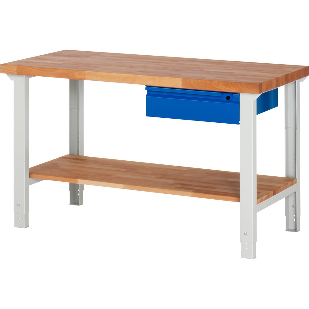 Immagine del prodotto n. 1: Banco da lavoro RAU serie 7000, 1 piano di appoggio in faggio massiccio, AxLxP 790-1.140 x 1.500 x 700 mm, 1 cassetto 1 x 150 mm