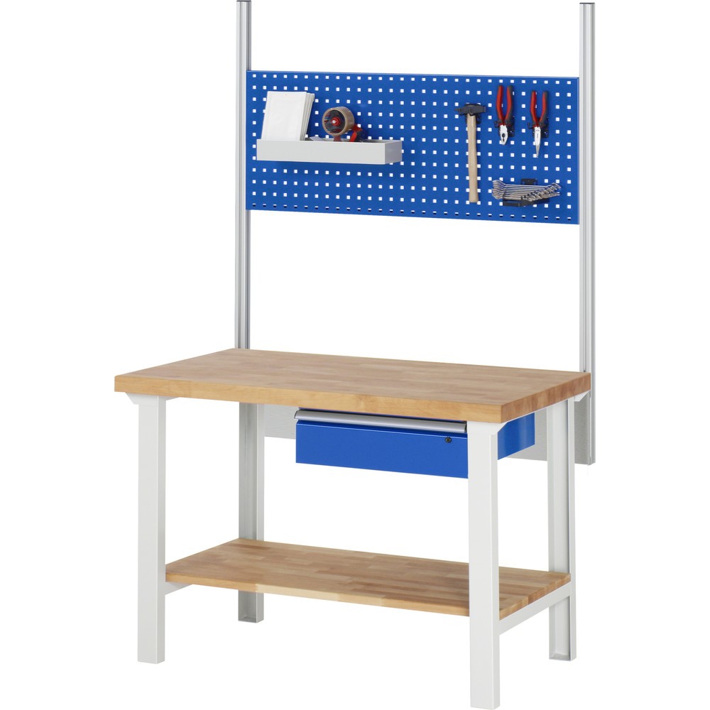 Immagine del prodotto n. 4: Banco da lavoro RAU serie 7000, 1 piano di appoggio in faggio massiccio, AxLxP 840 x 1.250 x 700 mm, 1 cassetto 1 x 150 mm