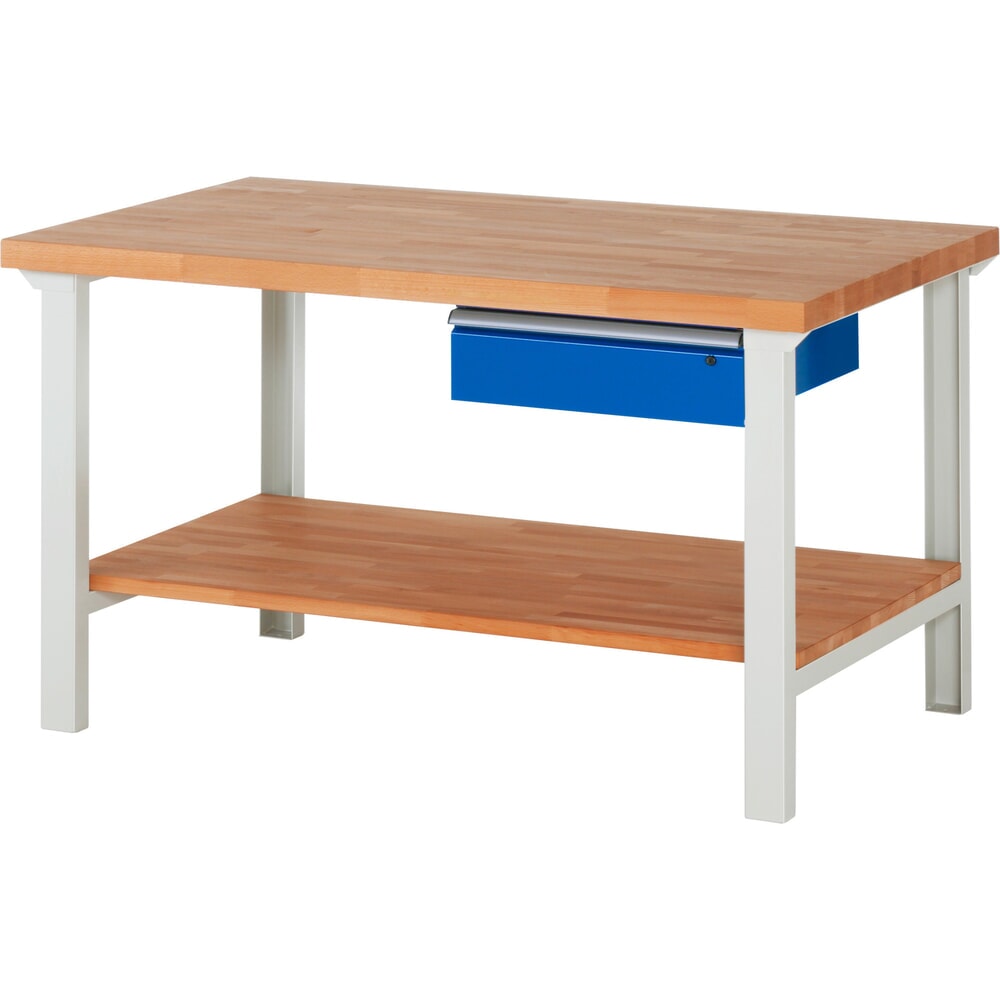 Immagine del prodotto n. 1: Banco da lavoro RAU serie 7000, 1 piano di appoggio in faggio massiccio, AxLxP 840 x 1.500 x 900 mm, 1 cassetto 1 x 150 mm