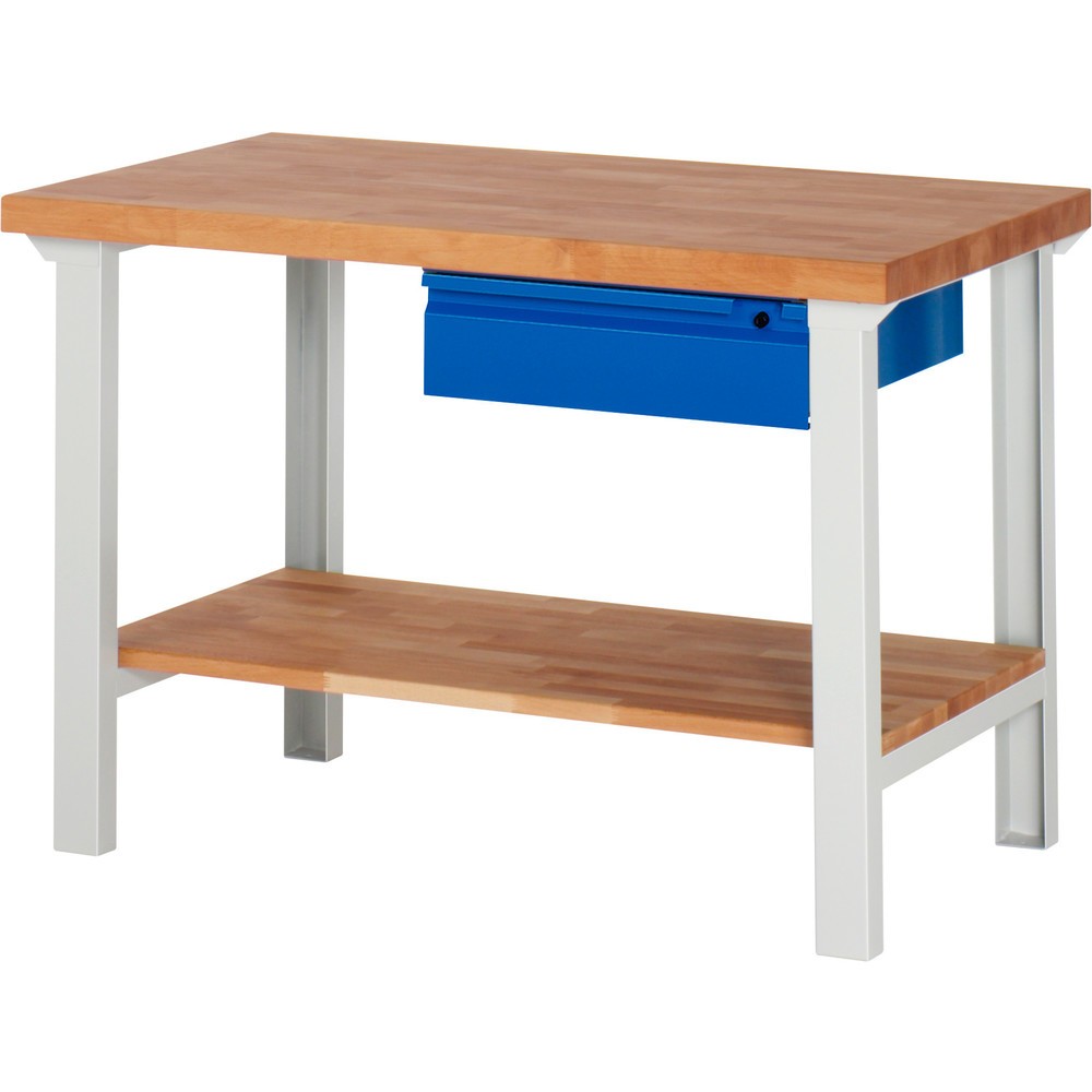 Immagine del prodotto n. 1: Banco da lavoro RAU serie 7000, 1 piano di appoggio in faggio massiccio, AxLxP 840 x 1.250 x 700 mm, 1 cassetto 1 x 150 mm